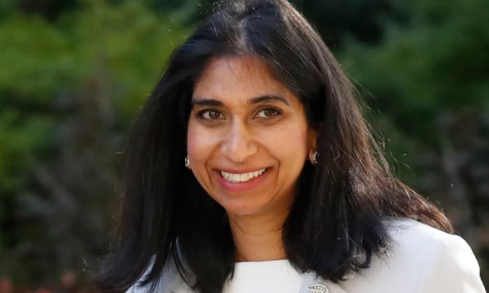 Home Secretary Suella Braverman wows in fitted bri Suella Braverman biography and husband